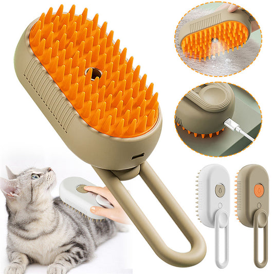 💨🐾 3-in-1 Electric Steam Pet Brush – Comb, Detangle & Massage in One!